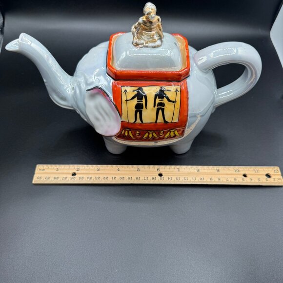 Vintage Luster Ware Elephant Teapot/w Rider on Lid Egyptian Design, Japan - Picture 13 of 15